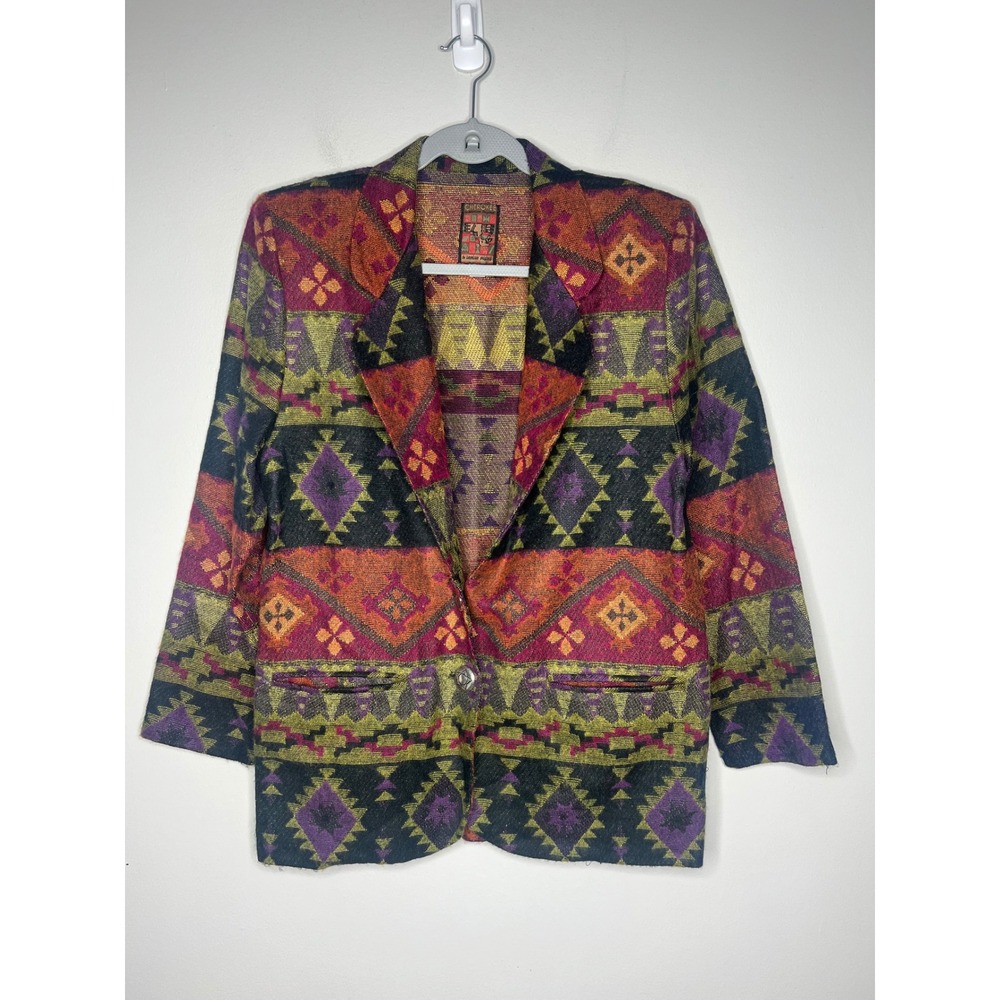 VTG Cherokee Southwestern Tapestry Blazer Jacket Aztec Geometric Size S Made USA